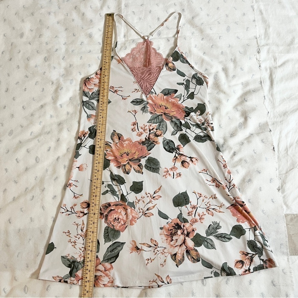 La Vie En Rose Floral Boudoir Camisole Night Slip w/ Pink Coquette Lace Details - Picture 13 of 15
